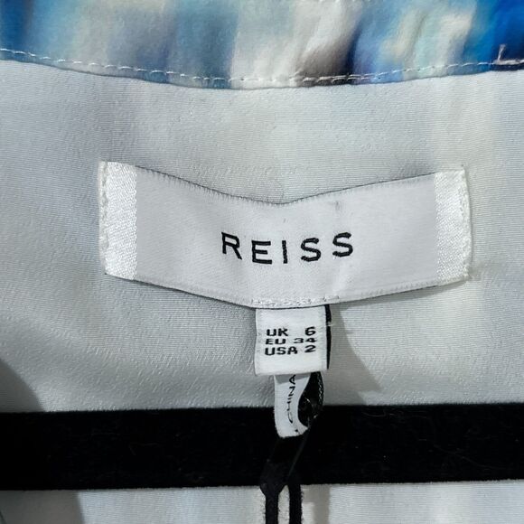 Reiss Dress Blue Green Abstract Print Fit Flare Pockets Size 2 NEW - Picture 3 of 15